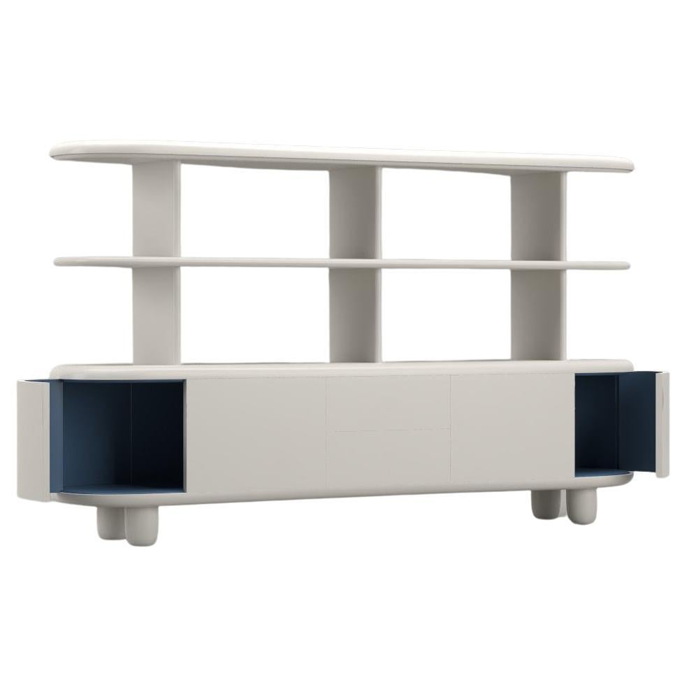 Contemporary white & blue lacquered wood storage cabinet shelves by Jaime Hayon  For Sale