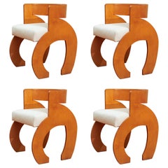 Modern White Bouclé Bent Plywood Gerald Summers Dining Chairs Set of Four