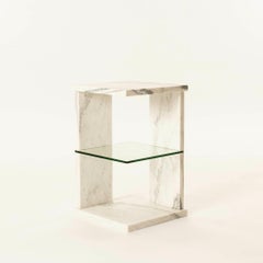 Modern White Carrara Marble Glass End Table