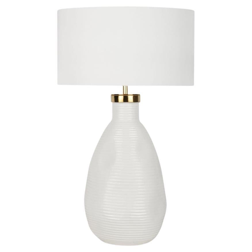 Modern White Ceramic Candeias Table Lamp Gold Silk Handmade Portugal Greenapple For Sale