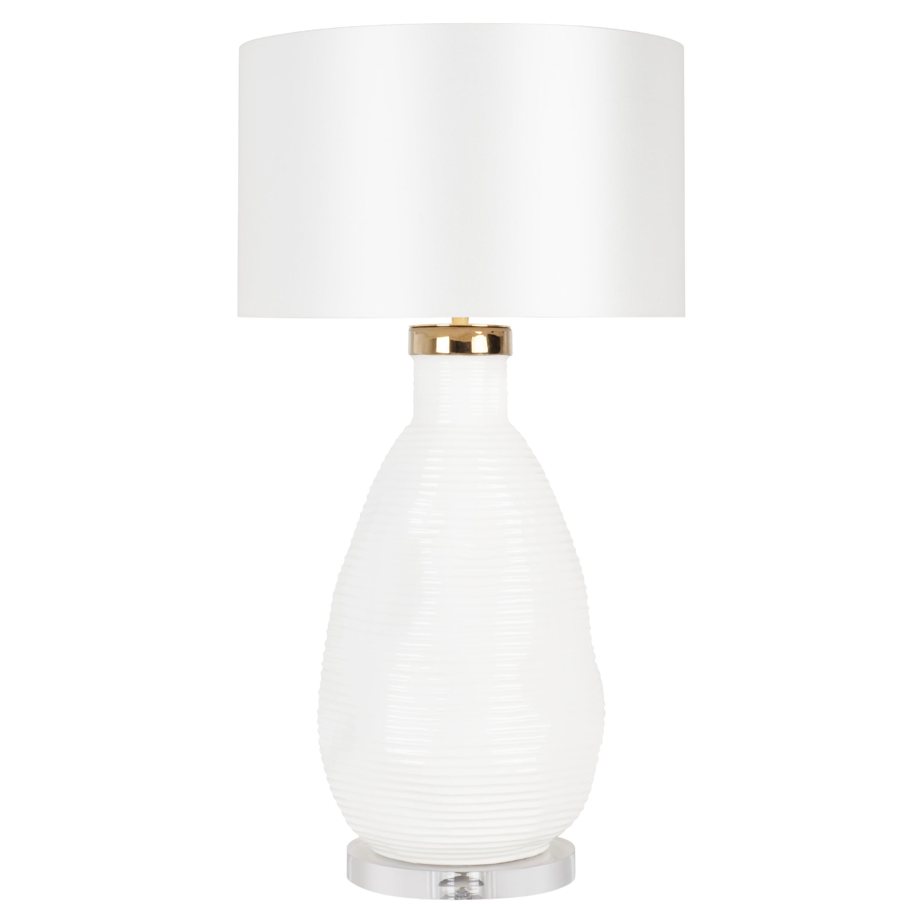 Modern White Ceramic Candeias Table Lamp Satin Handmade Portugal Greenapple