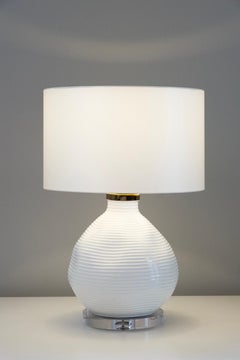 Modern White Ceramic Candeias Table Lamp Satin Handmade Portugal by Greenapple