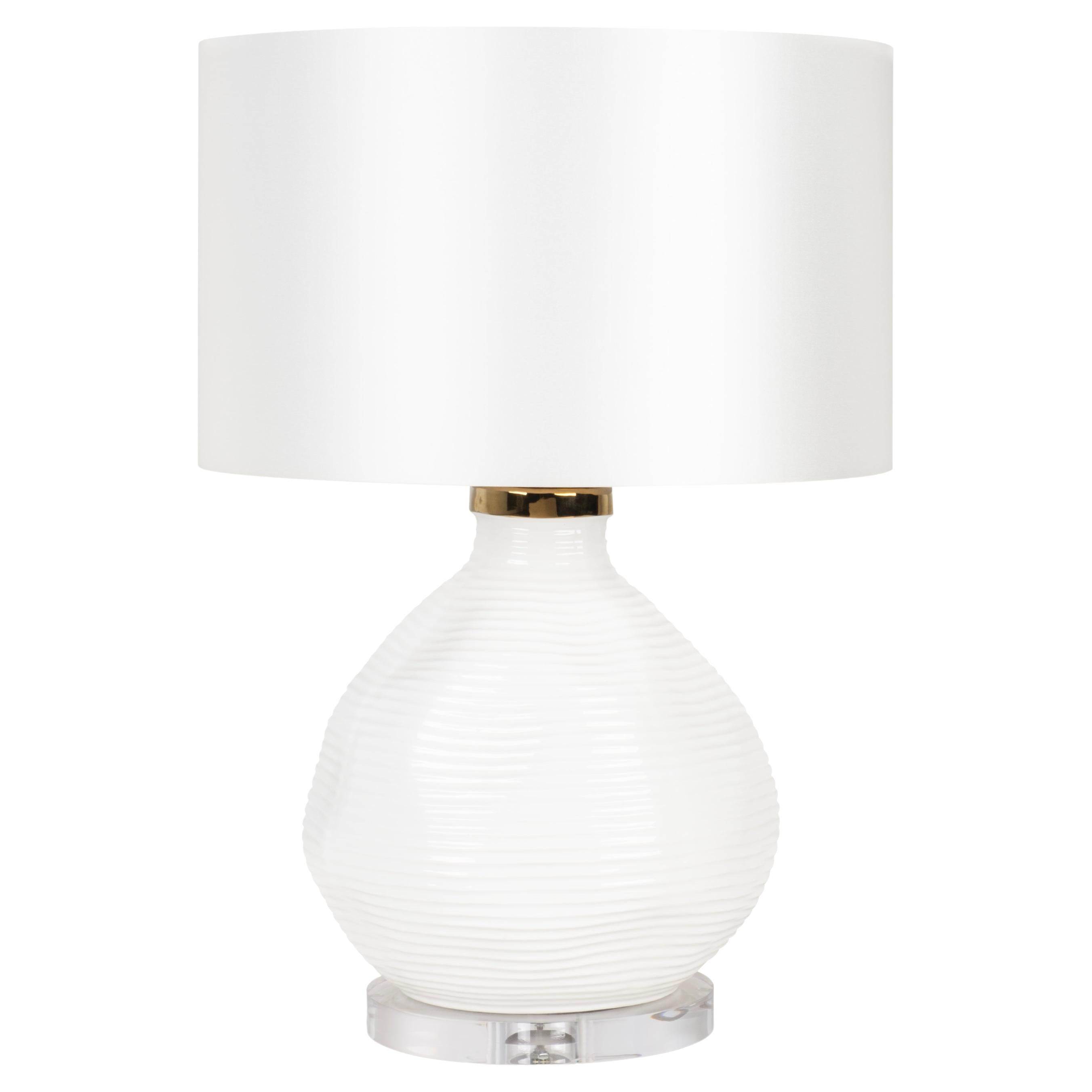 Modern White Ceramic Candeias Table Lamp Satin Handmade Portugal by Greenapple