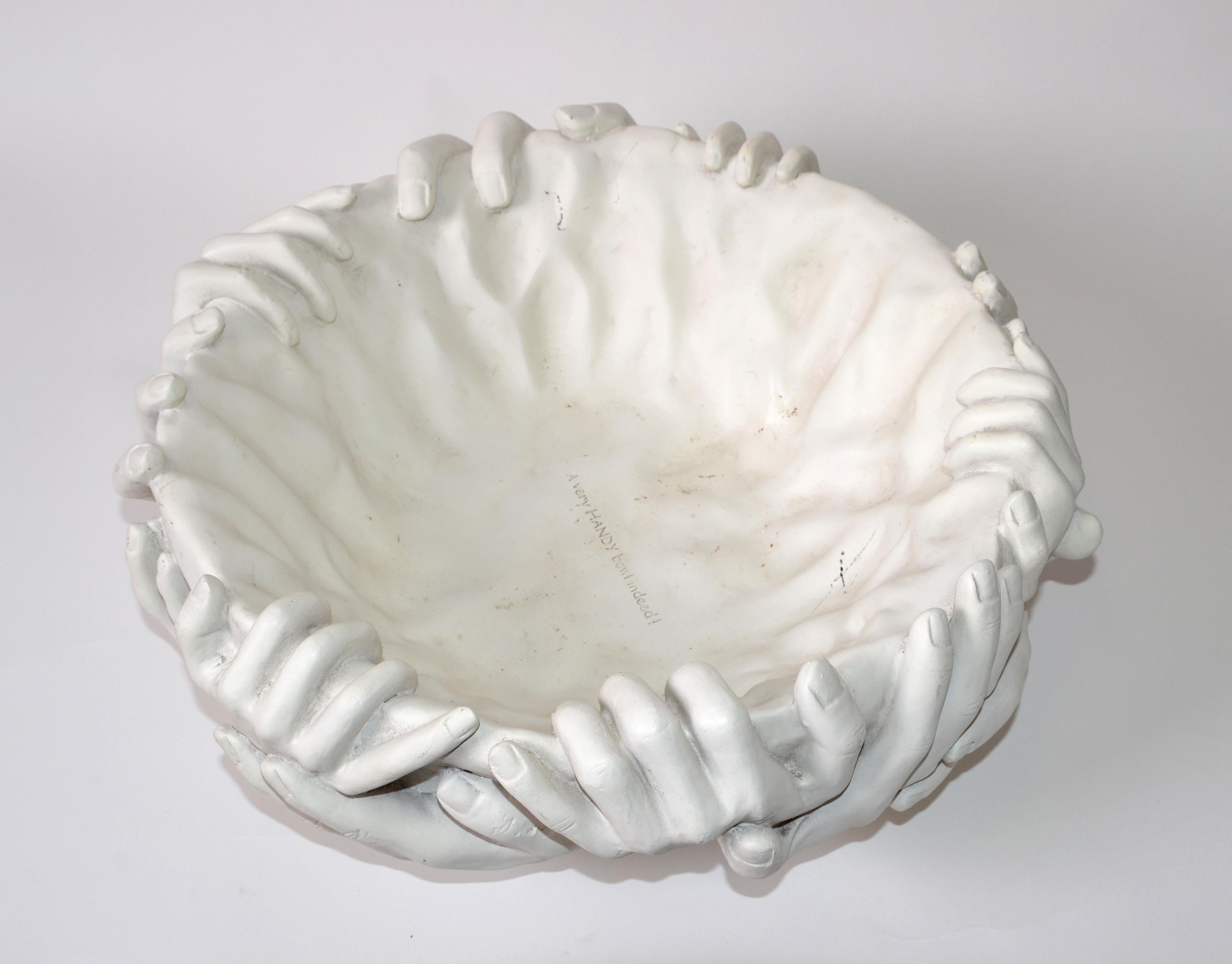 American Modern White Ceramic Sculptural Centerpiece Bowl Styled After Artist Fornasetti