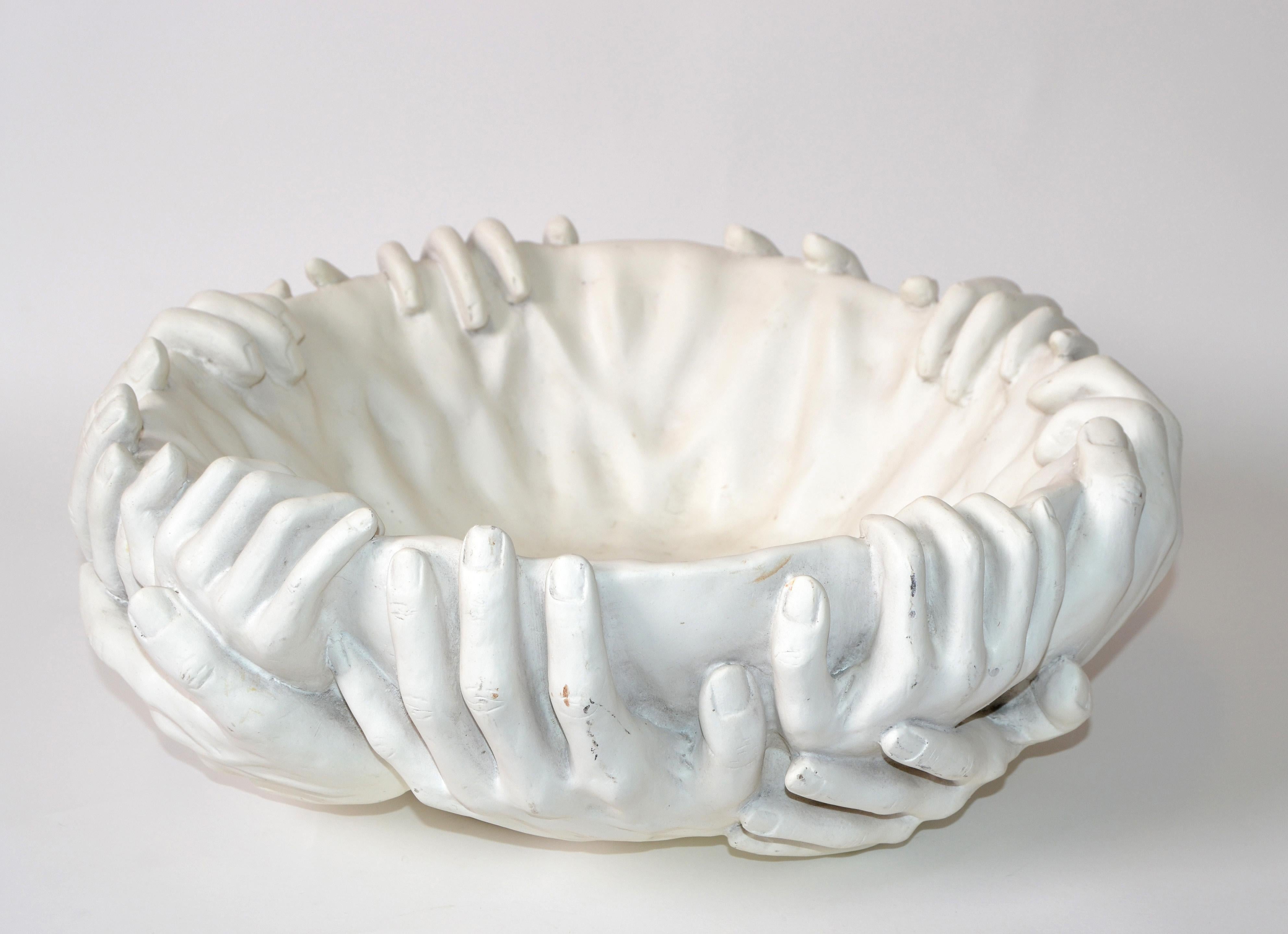 Hand-Crafted Modern White Ceramic Sculptural Centerpiece Bowl Styled After Artist Fornasetti
