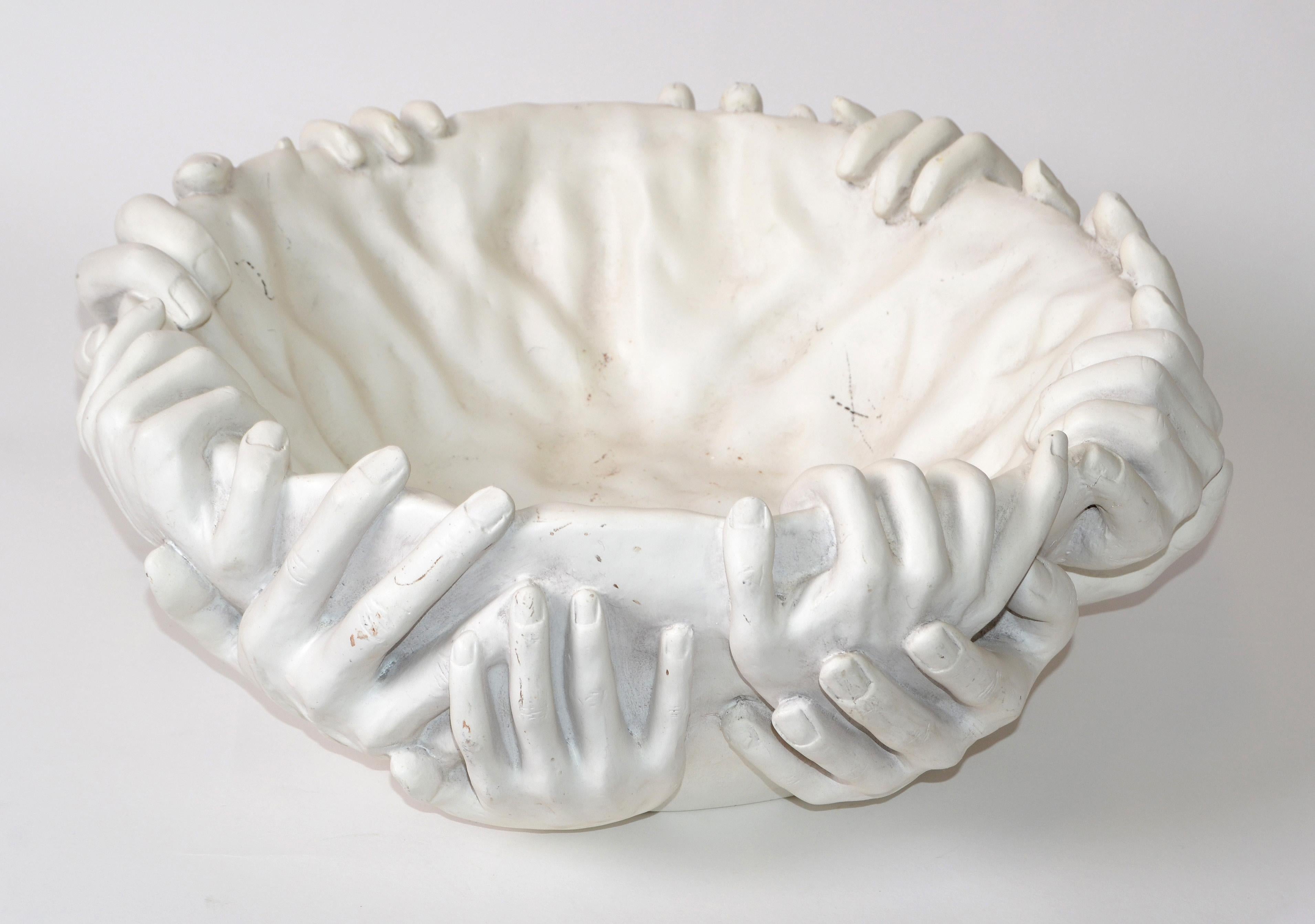 Modern White Ceramic Sculptural Centerpiece Bowl Styled After Artist Fornasetti In Fair Condition In Miami, FL