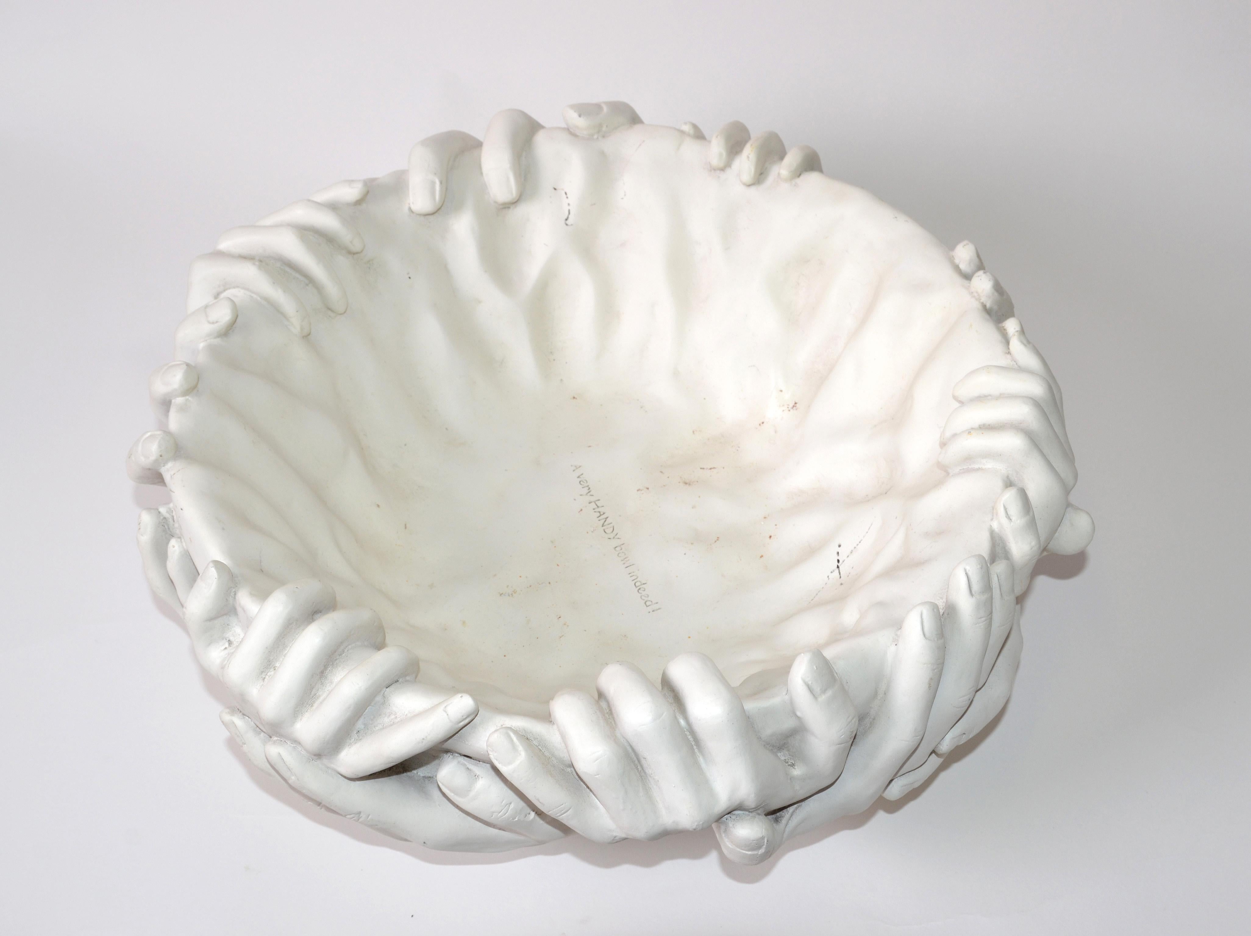 Contemporary Modern White Ceramic Sculptural Centerpiece Bowl Styled After Artist Fornasetti