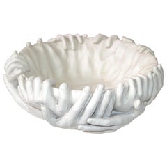 Modern White Ceramic Sculptural Centerpiece Bowl Styled After Artist Fornasetti