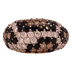 Modern White Champagne Black Diamond 18 Karat Yellow Gold Designer Band Ring