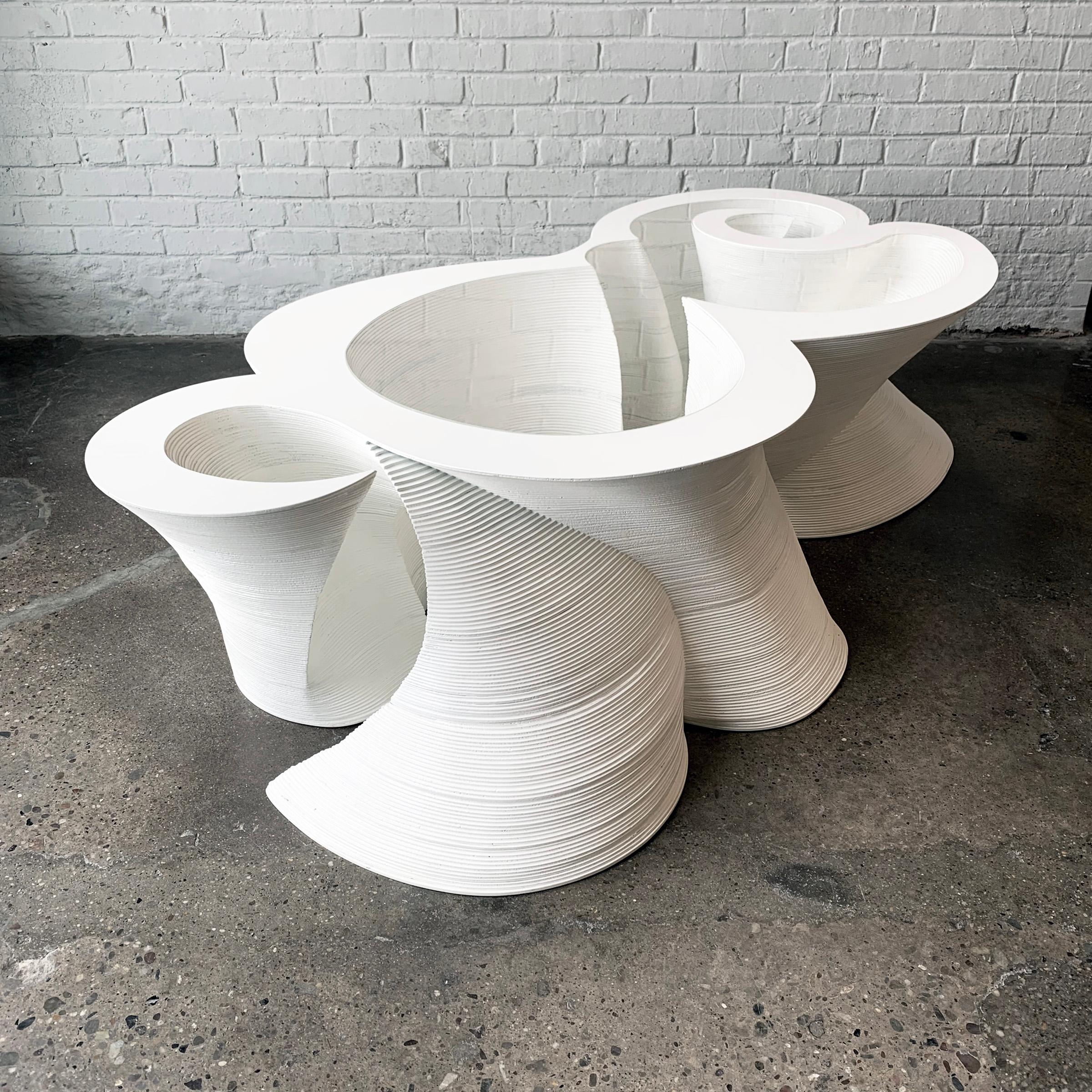 Modern White Coffee Table, Organic Modern Furniture, Custom Design Sculpture 

Immerse yourself in an undulating world of curves and caverns with this intricately designed and crafted organic modern coffee table that takes the idea of a sculpture
