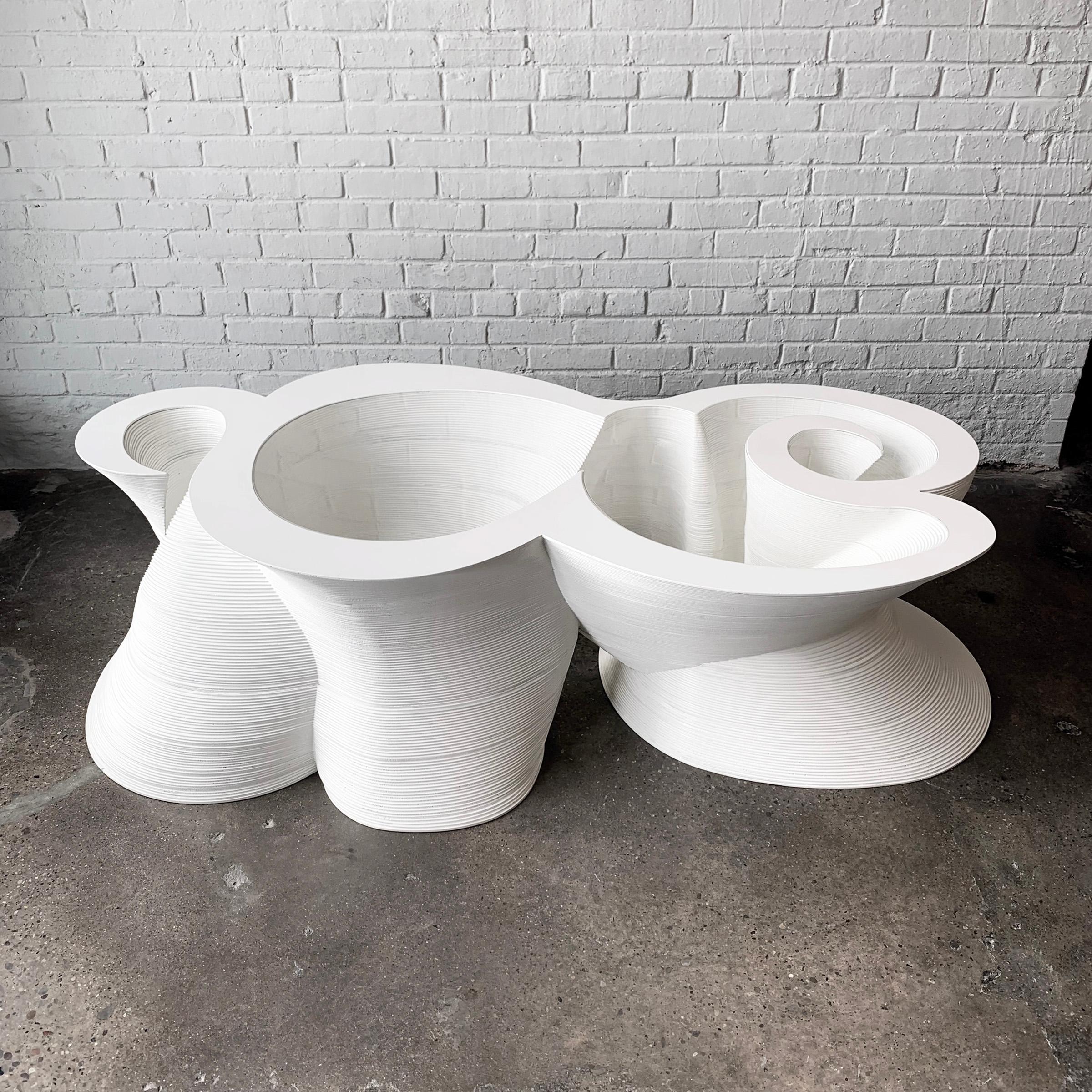 Inlay Modern White Coffee Table, Organic Modern Furniture, Custom Design Sculpture  For Sale
