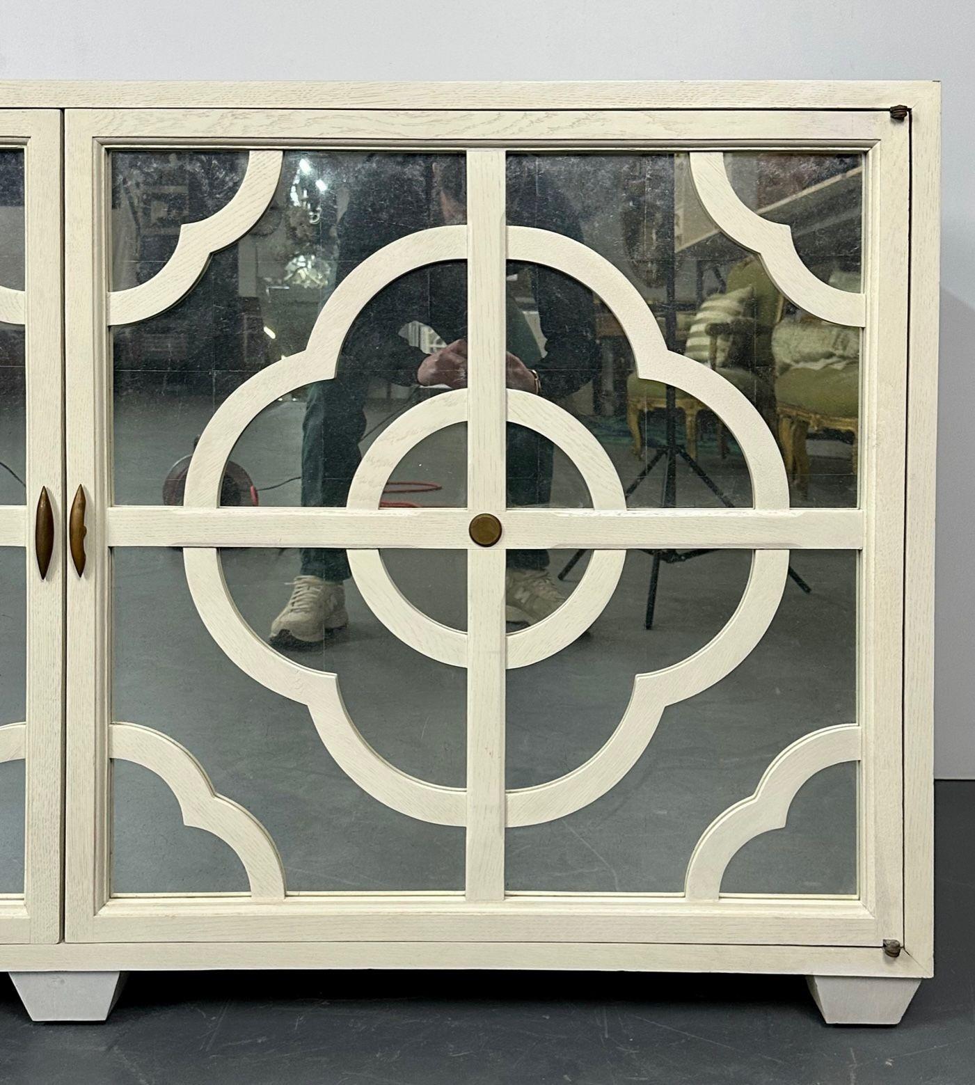Modern White Decorative Mirrored Cabinet / Credenza / Dresser, American Design For Sale 1