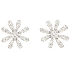 Modern White Diamond Daisy Flower Stud Earrings Set in 18 Karat White Gold