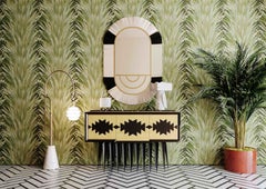 Modern Floor Lamp With 70s Shapes In White Marble, Leather & Brass