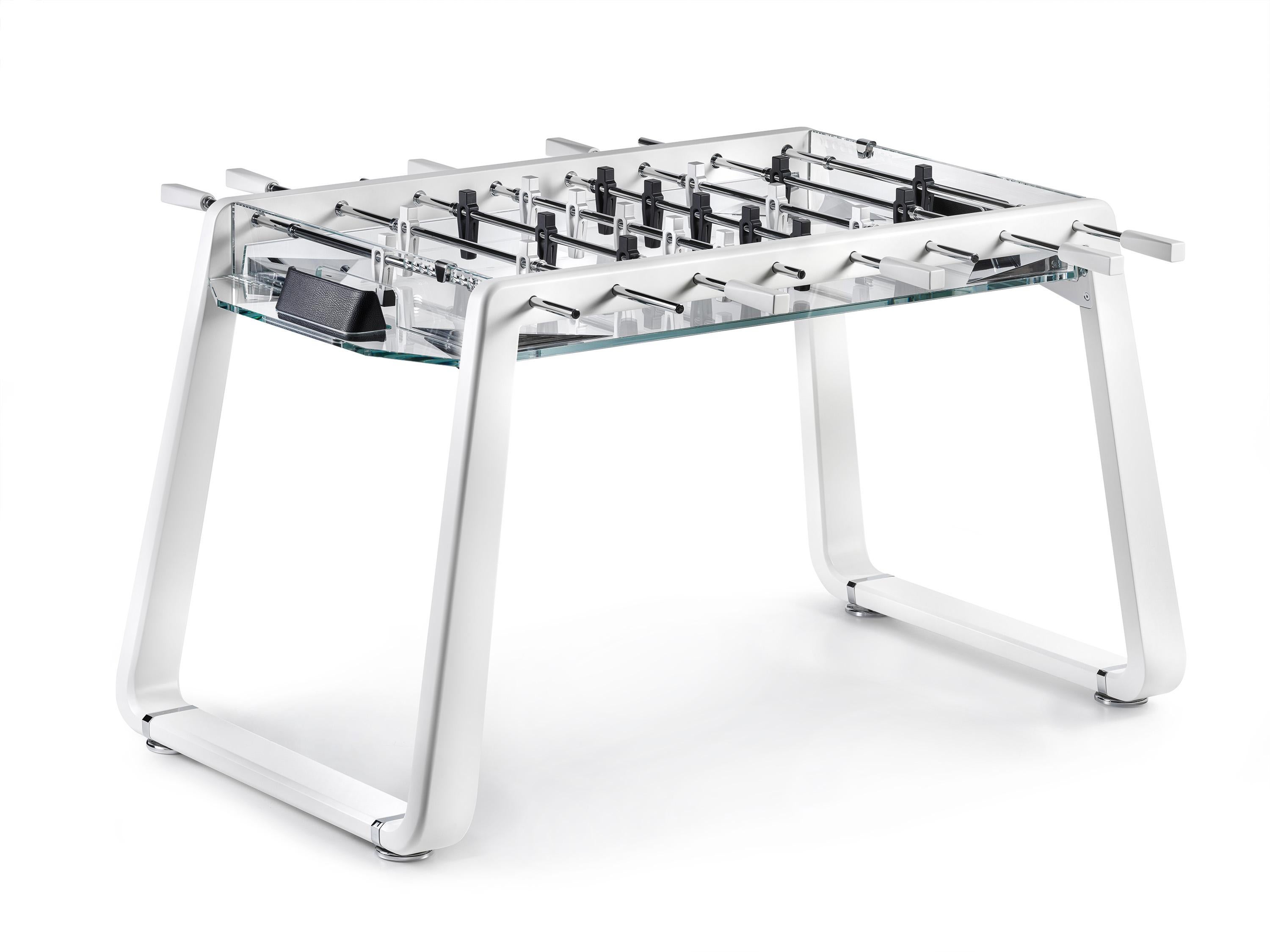 Anodized Modern Foosball Table with Glass Playing Field by Impatia For Sale