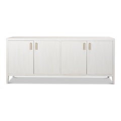 Modern White Four-Door Buffet with Brass Pulls, 80 Inches
