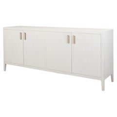 Modern White Four-Door Buffet with Brass Pulls, 80 Inches