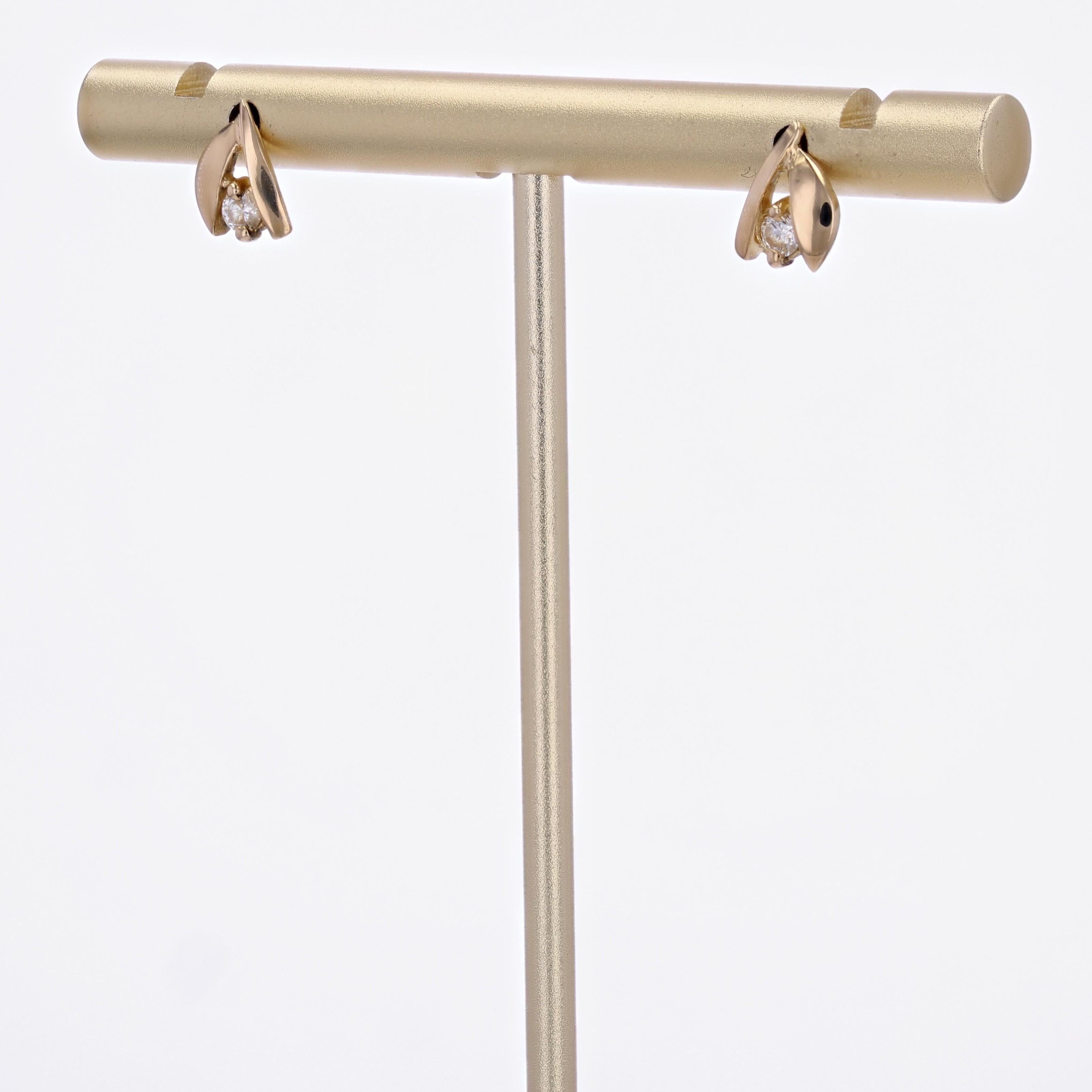 Clous d'oreilles modernes en or jaune 18 carats avec pierres blanches Bon état - En vente à Poitiers, FR