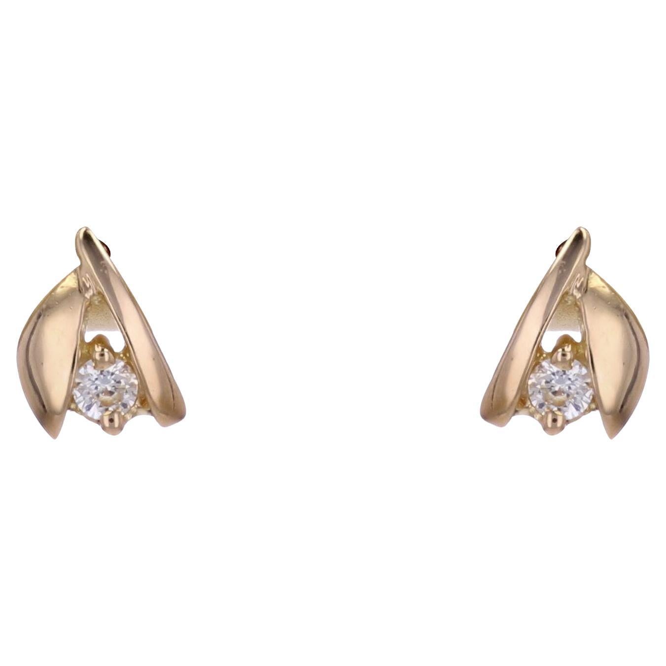 Modern White Gems 18 Karat Yellow Gold Stud Earrings