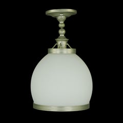 Modern White Glass & Steel Semi Flush Mount Light