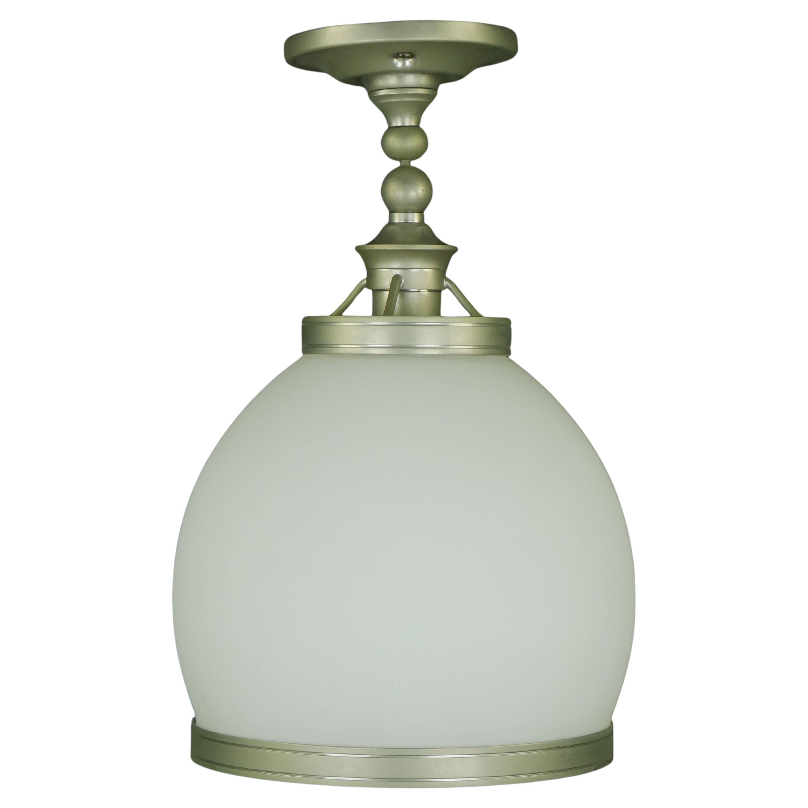 Modern White Glass & Steel Semi Flush Mount Light