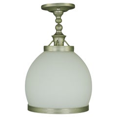 Modern White Glass & Steel Semi Flush Mount Light