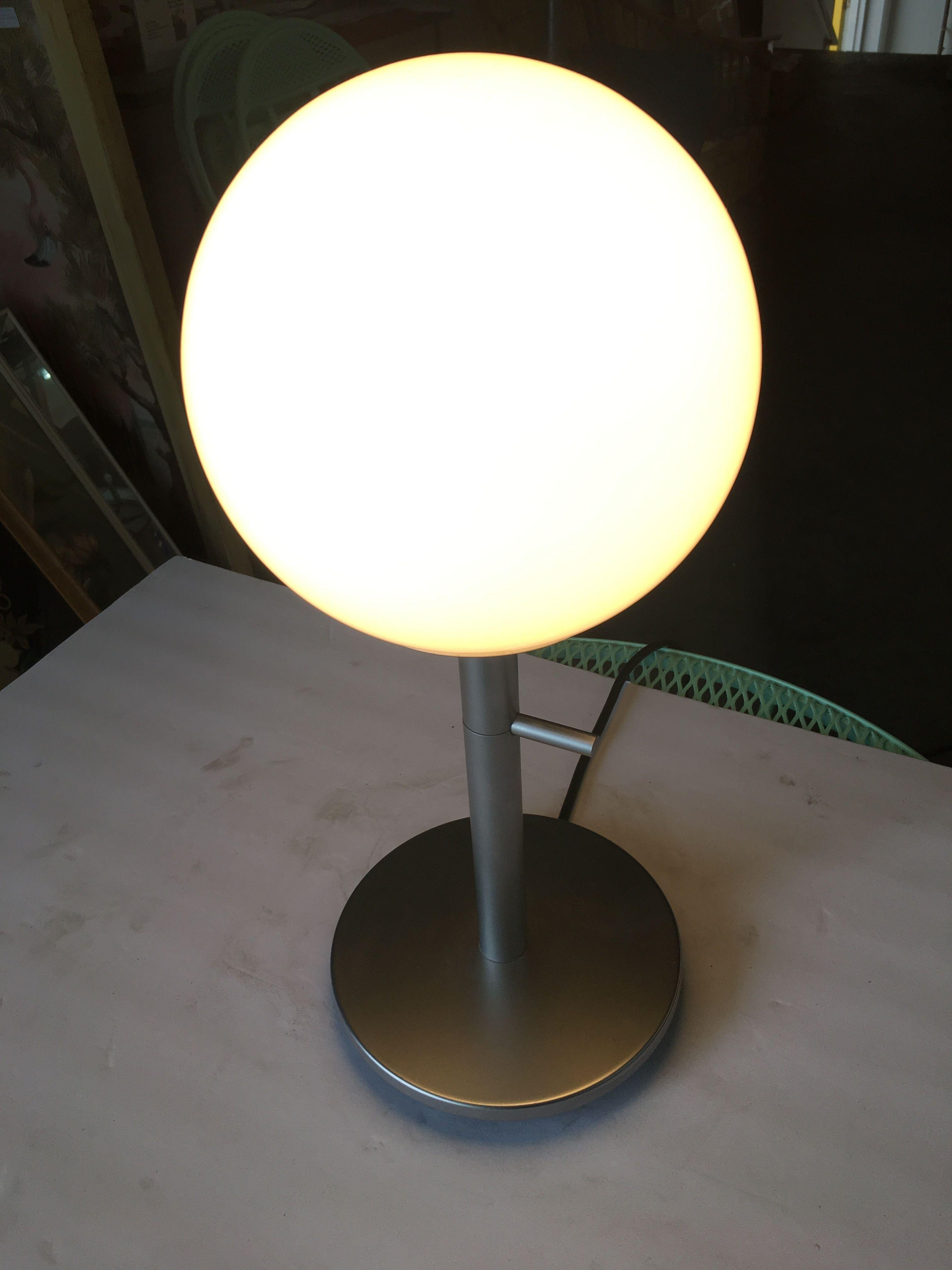 American Modern White Globe Lamp with Chromed Steel Base For Sale