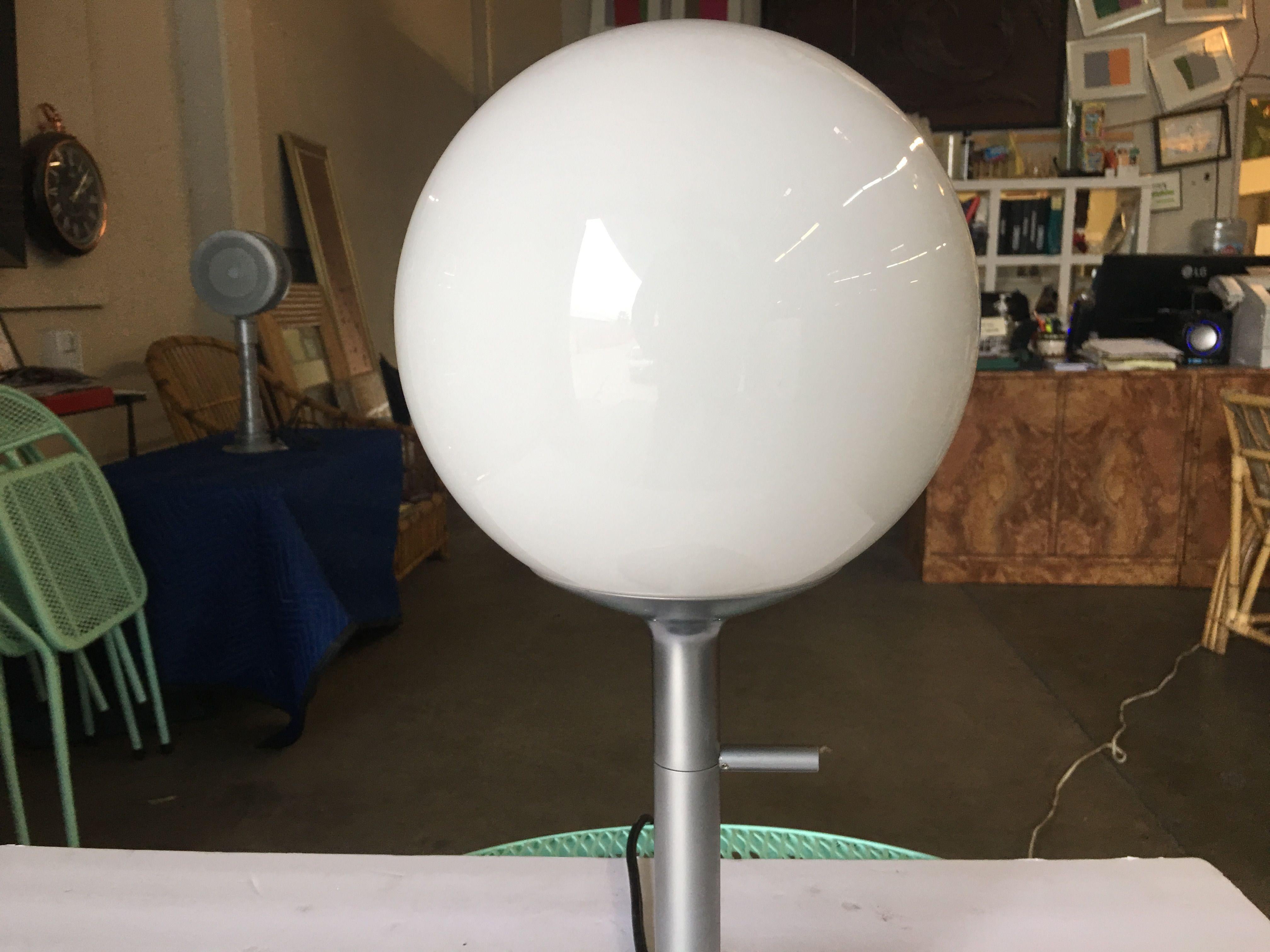 Contemporary Modern White Globe Lamp with Chromed Steel Base For Sale