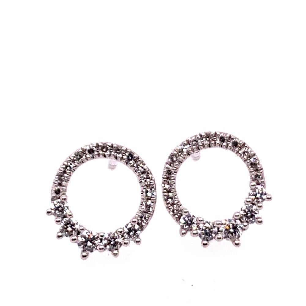 Modern White Gold 0.22 Carat Natural Colorless Diamond Circle Earrings Gem Stone In Good Condition In Los Angeles, CA