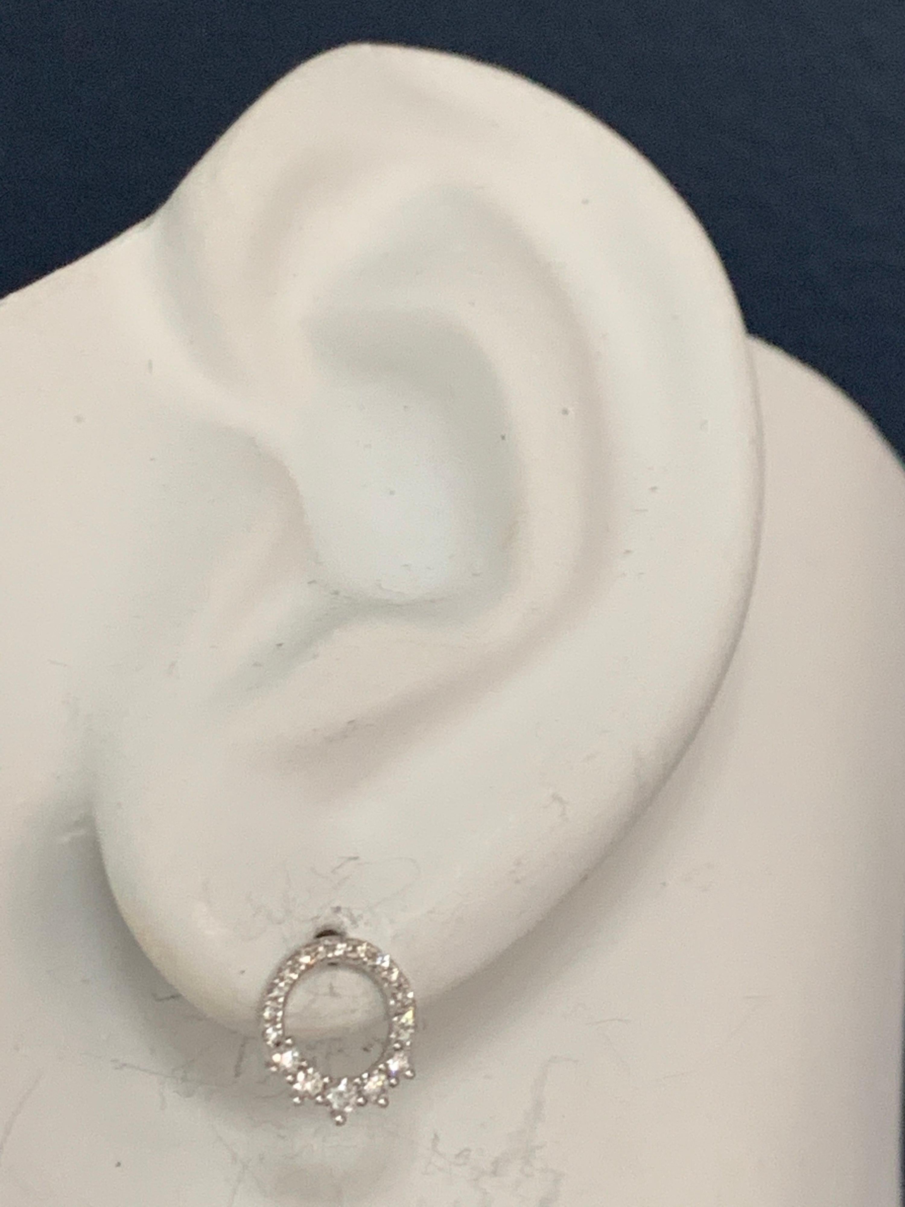 Modern White Gold 0.22 Carat Natural Colorless Diamond Circle Earrings Gem Stone 3