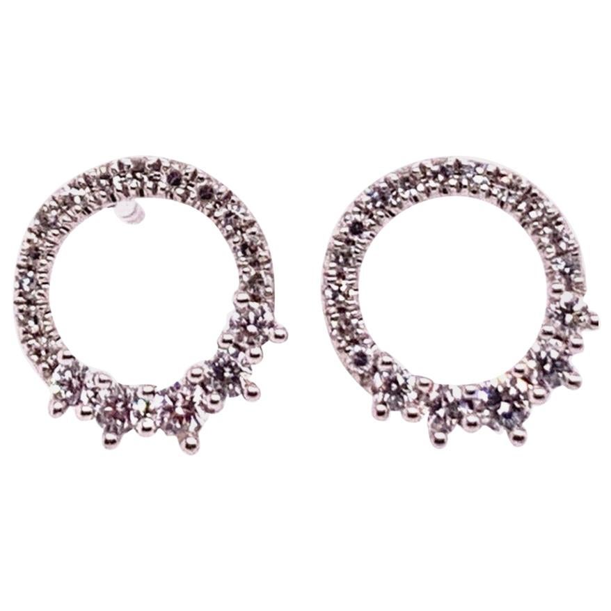 Modern White Gold 0.22 Carat Natural Colorless Diamond Circle Earrings Gem Stone