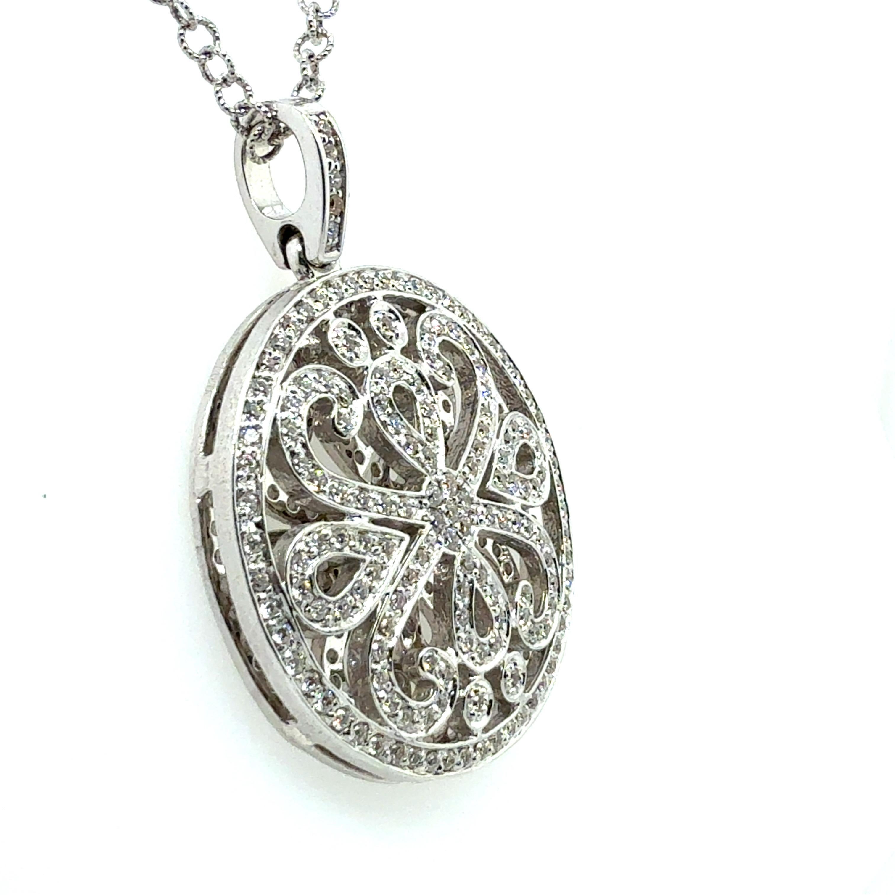 Pendentif médaillon en or blanc moderne avec diamant rond naturel de 1 carat Bon état - En vente à Los Angeles, CA