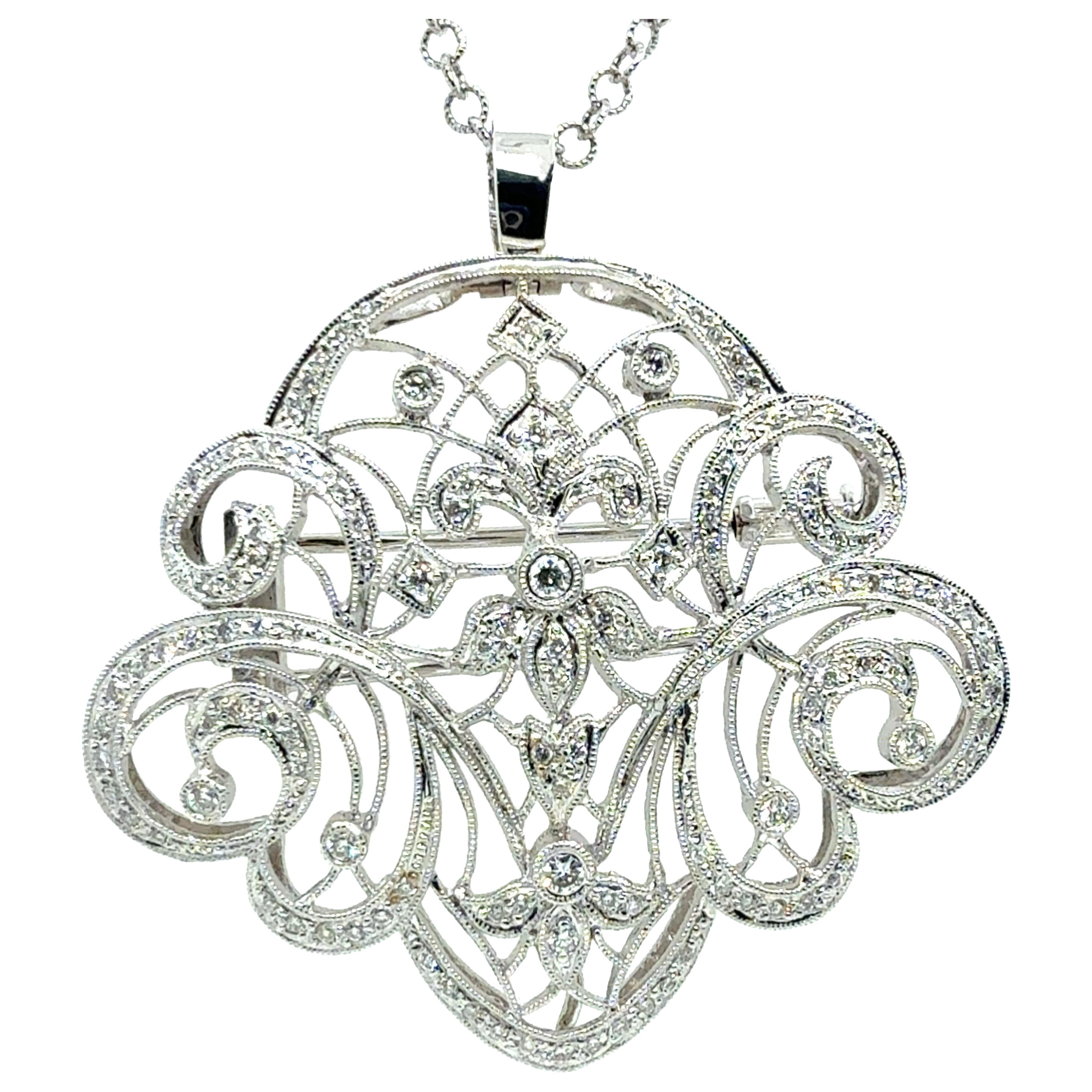 Modern White Gold 1.25 Carat Natural Colorless Diamond Pendant & Brooche