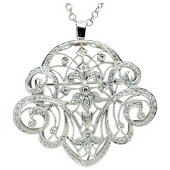 Modern White Gold 1.25 Carat Natural Colorless Diamond Pendant & Brooche