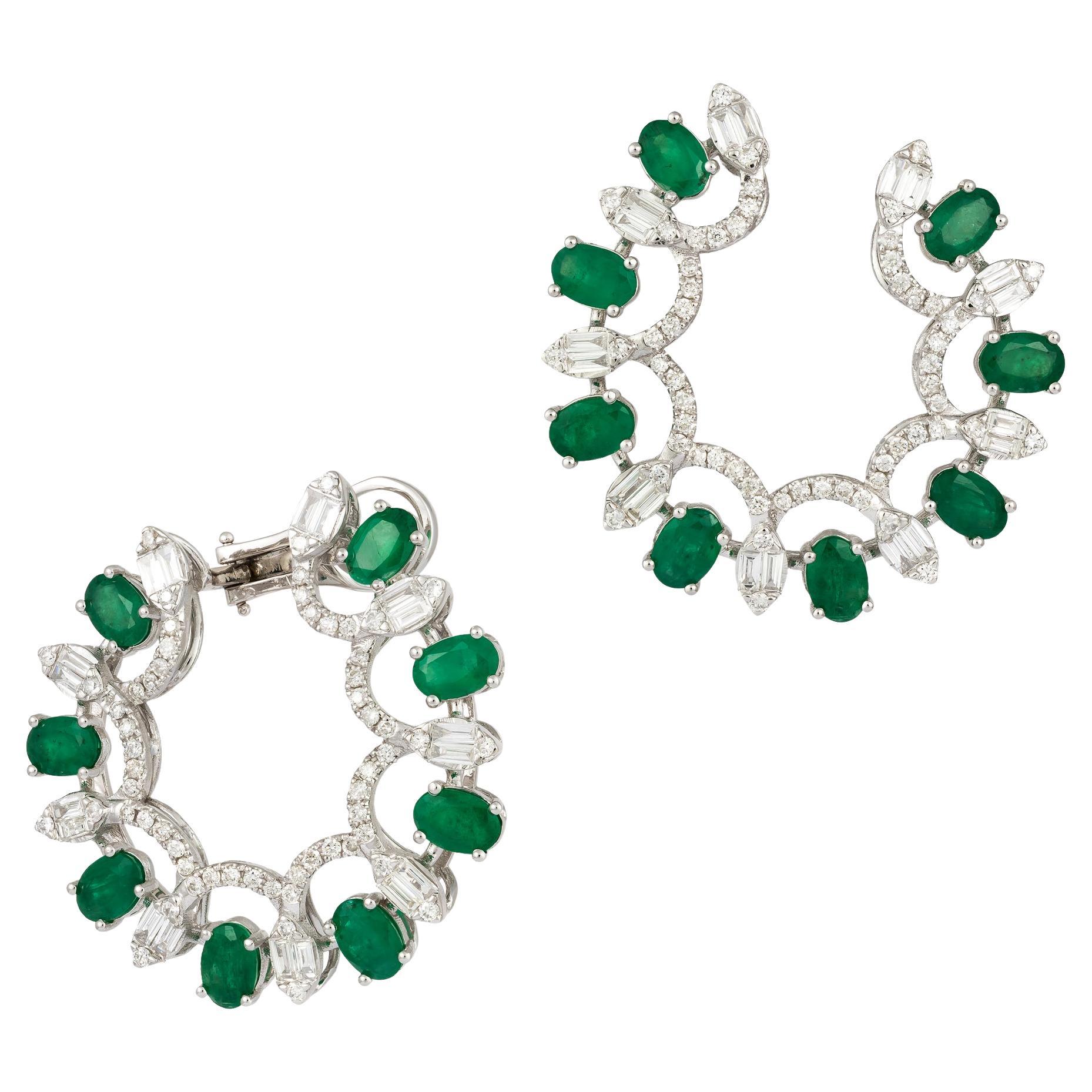 Modern White Gold 18K Earrings Emerald Diamond for Her
