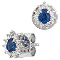 Modern White Gold 18K Earrings Multi Sapphire Diamond For Her