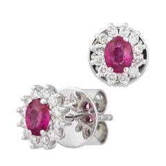 Modern White Gold 18K Earrings Ruby Diamond for Her