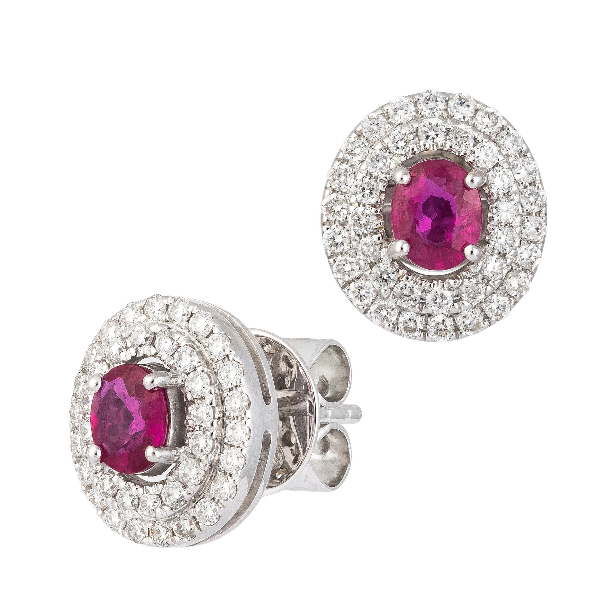 Women's Modern White Gold 18K Ruby Earrings Diamond for Her For Sale