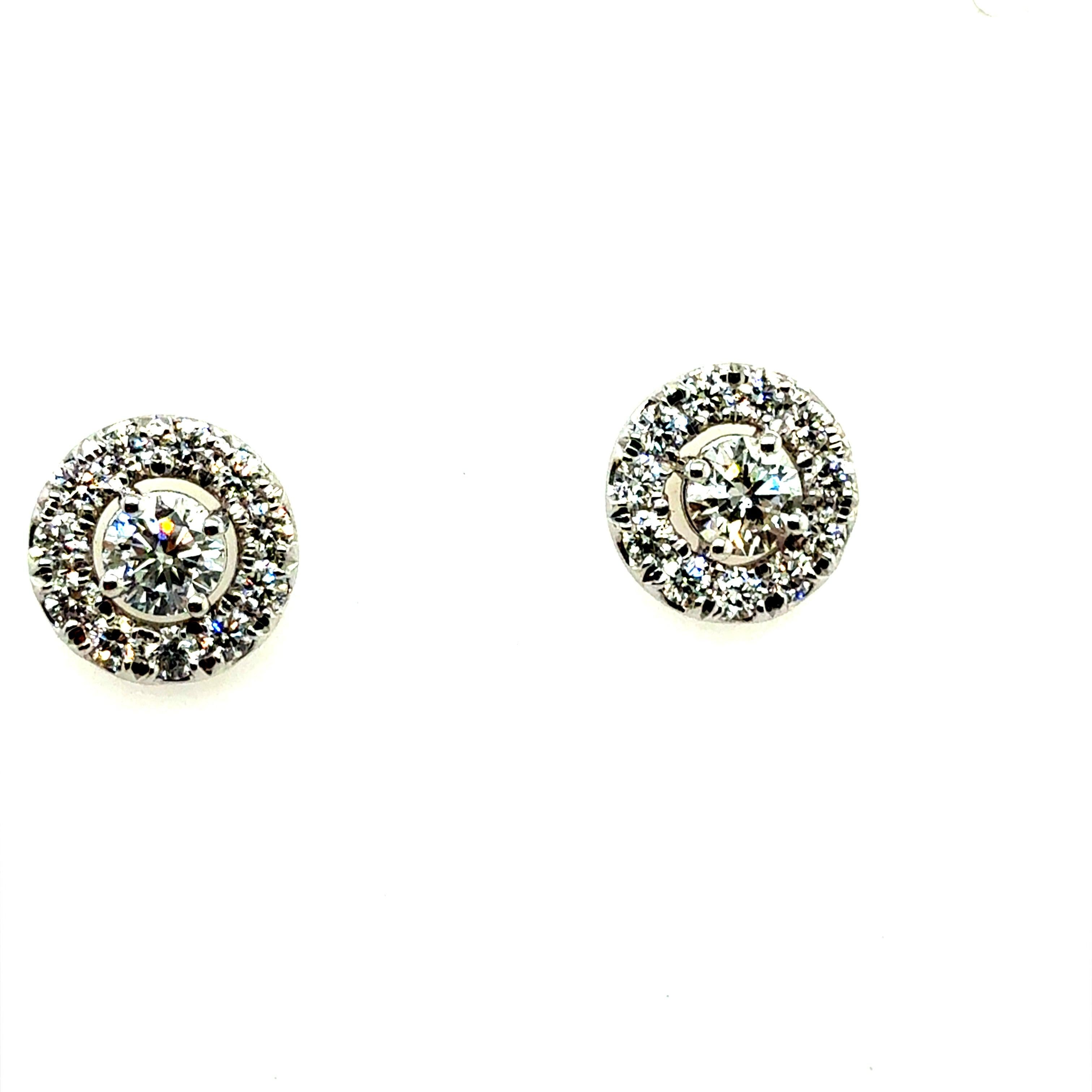 Round Cut Modern White Gold 2 Carat Natural Colorless Diamond Halo Earrings For Sale