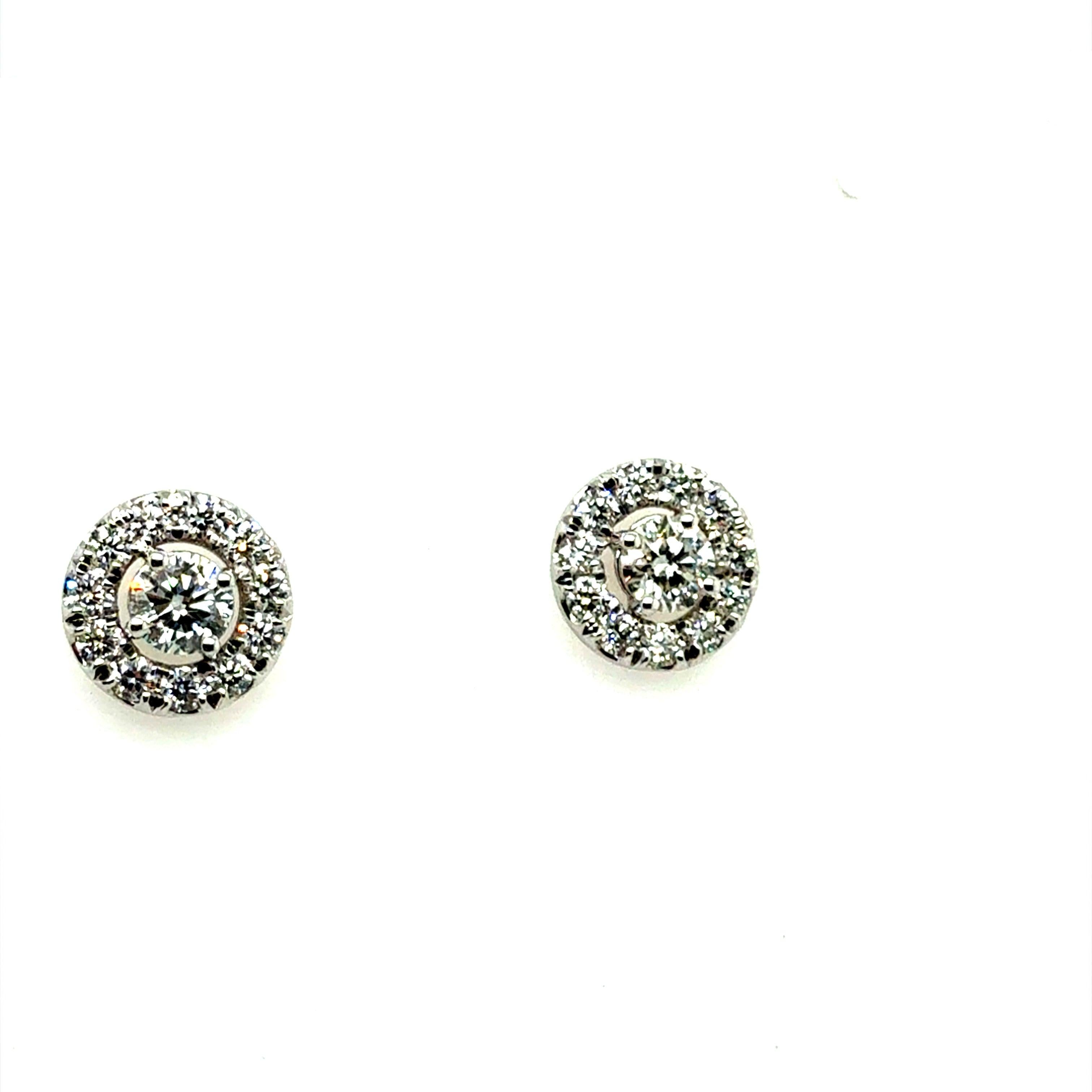 Modern White Gold 2 Carat Natural Colorless Diamond Halo Earrings In Good Condition For Sale In Los Angeles, CA