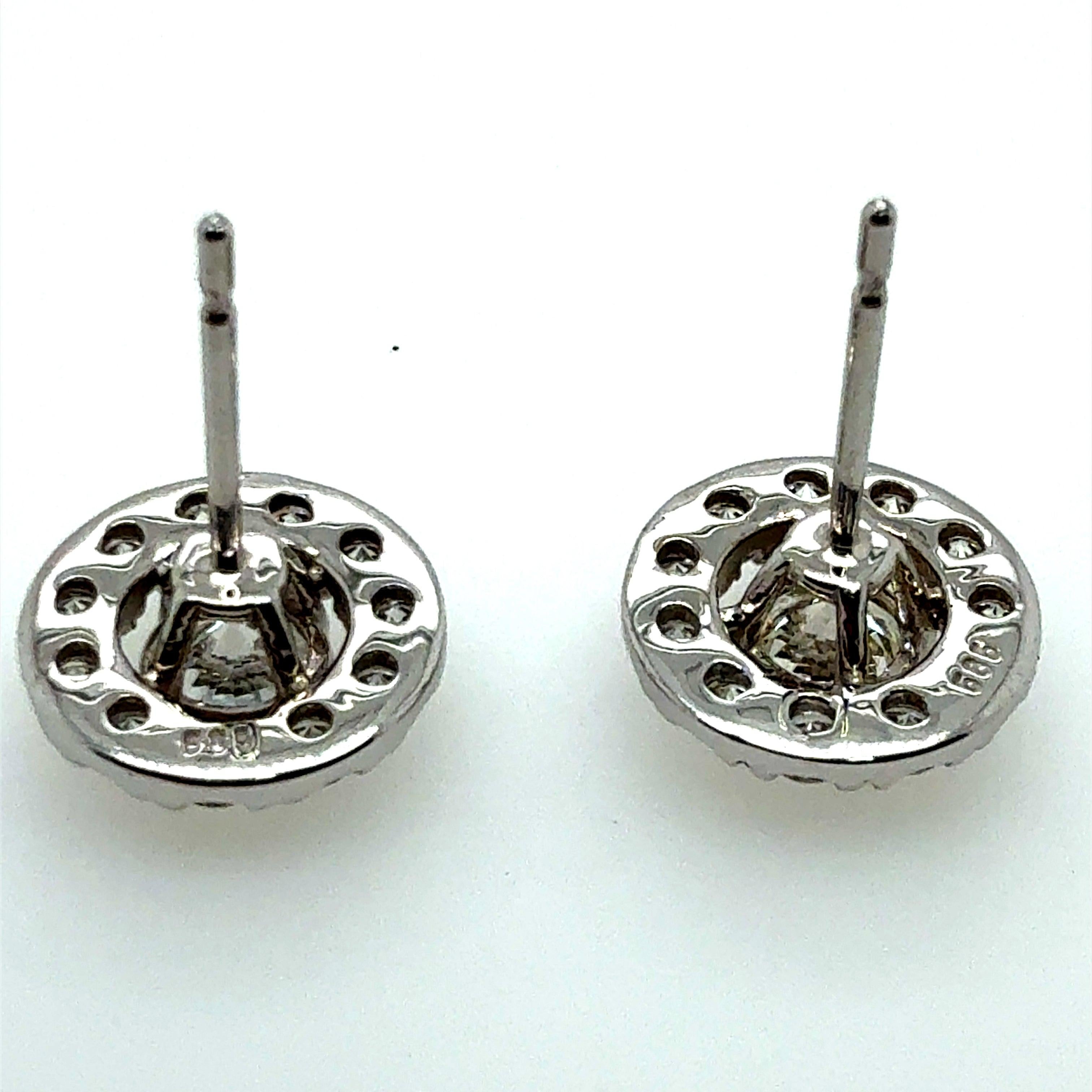 Women's Modern White Gold 2 Carat Natural Colorless Diamond Halo Earrings For Sale