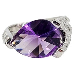 Modern White Gold and Amethyst Cocktail Ring