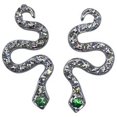 Modern White Gold and Diamond Snake Stud Earrings 