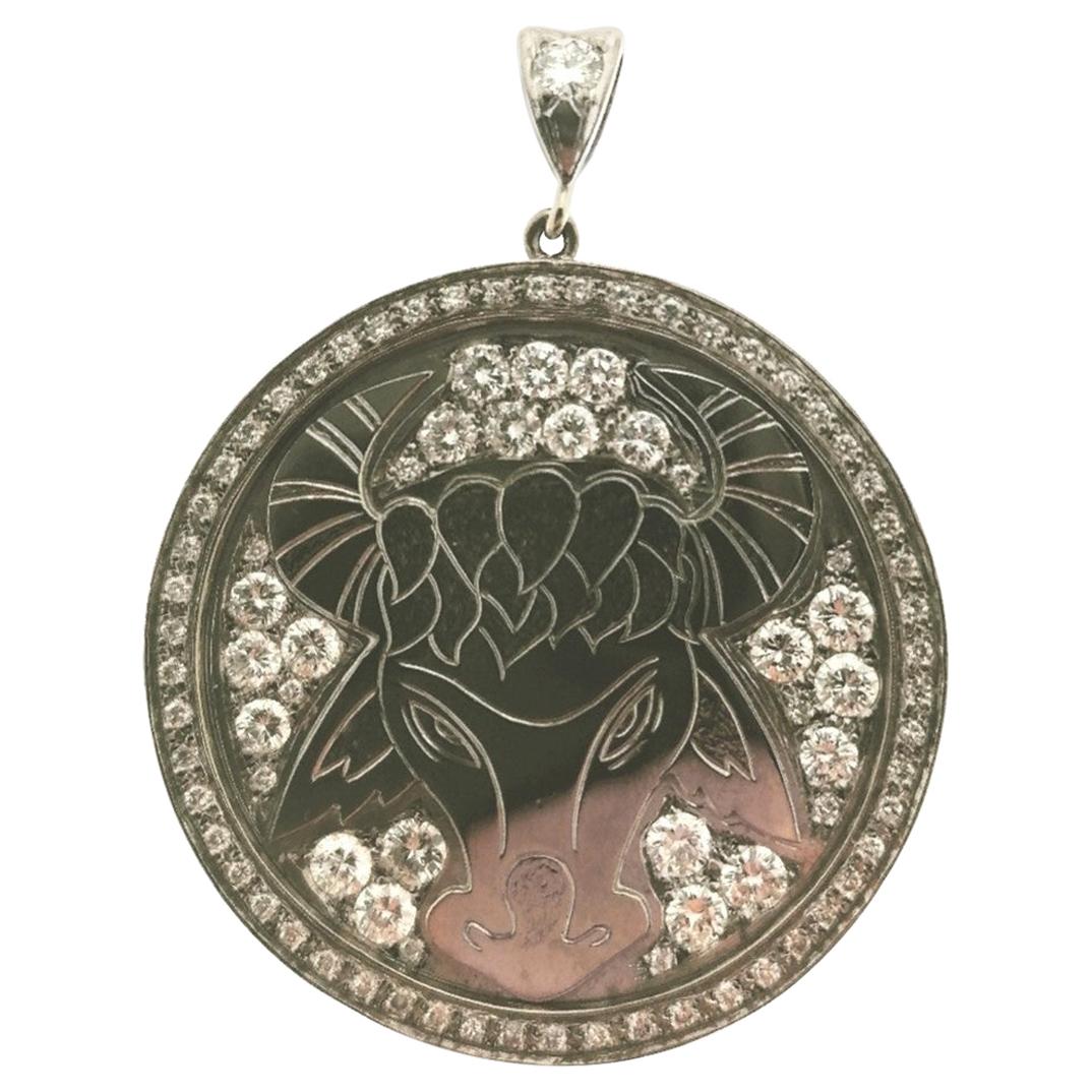 Modern White Gold and Diamonds Taurus Pendant For Sale