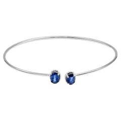 Modern White Gold Blue Sapphire Bracelet  For Her