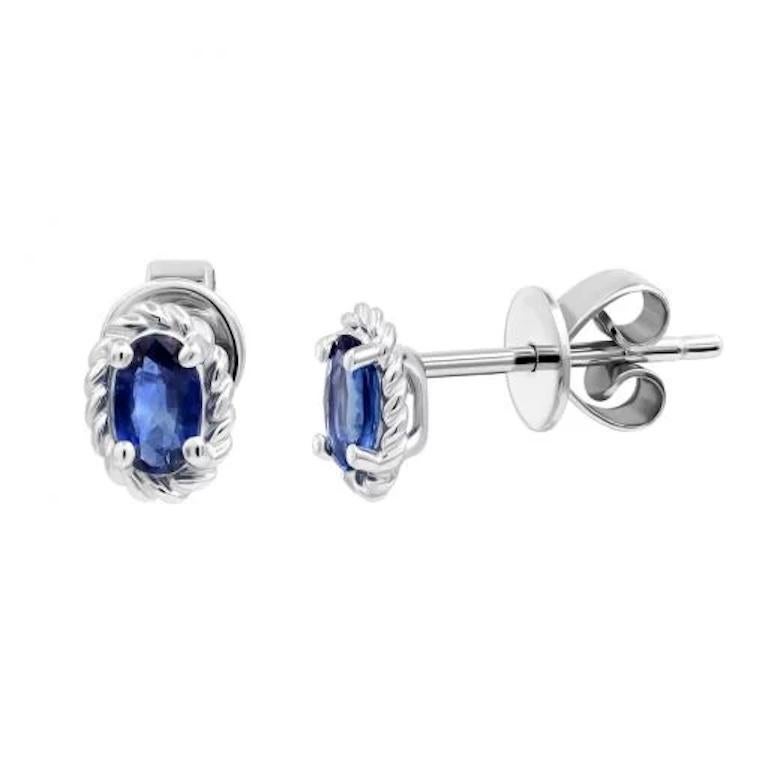 Modern White Gold Blue Sapphire Stud Earrings  For Her For Sale 1