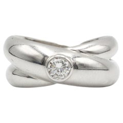 Modern White Gold Crossover Ring with Brilliant Cut Diamond
