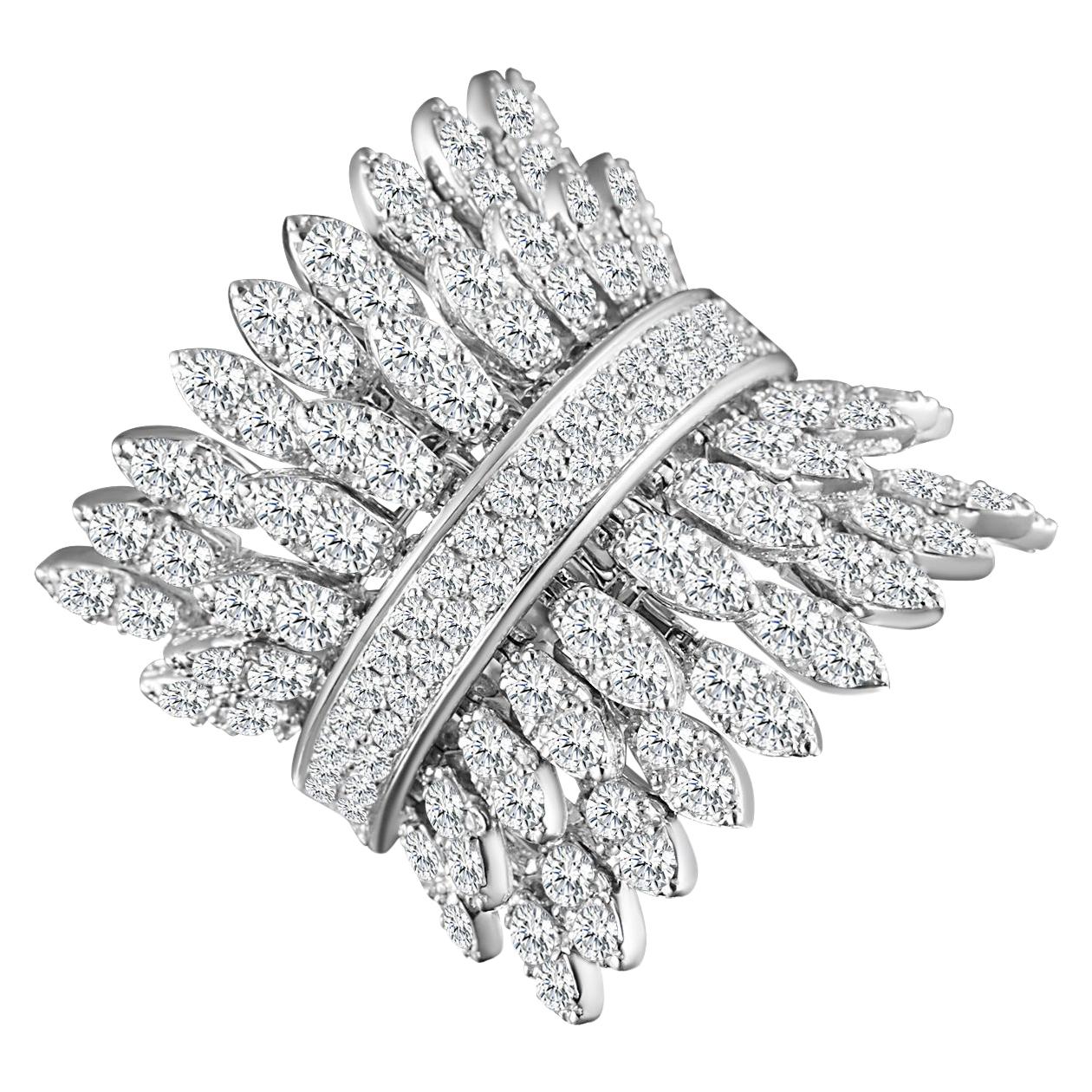 Modern White Gold Kinetic Double Petal Diamond Cocktail Ring For Sale