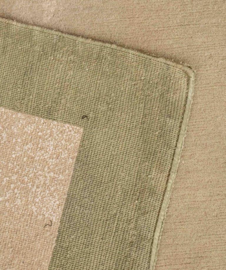 Wool Modern White & Green Border Carpet 11.8' x 10.5' For Sale