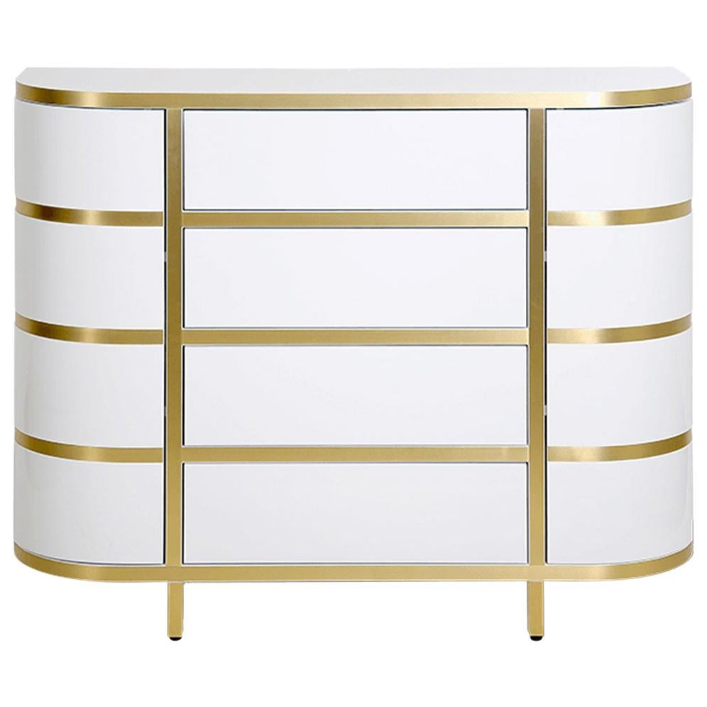 Modern White, Gold High Gloss Sideboard or Rounded Console For Sale